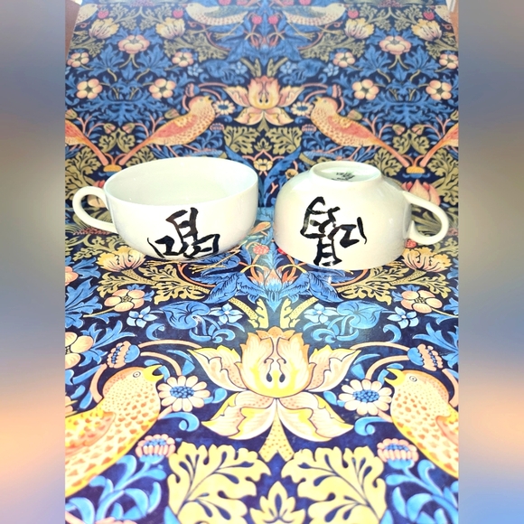 design ideas ltd Other - Set Of Two White Tea Cups with Black Chinese Drink Character Print